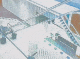 an aerial view of a building with escalators and stairs