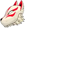 a cartoon drawing of a fox mask with red eyes