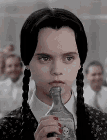 Halloween Activities Brought To You By Wednesday Adams GIF - Drinking Drunk Halloween GIFs
