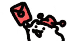 a black and red drawing of a person flying a kite