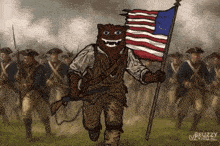 a cartoon drawing of a cheetah holding an american flag