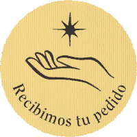 a circle with a hand and the words recibimos tu pedido