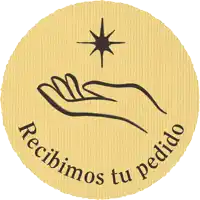 a circle with a hand and the words recibimos tu pedido