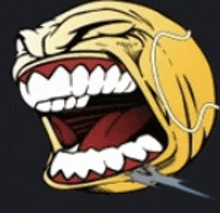 a cartoon drawing of a smiley face with its mouth open and teeth showing .
