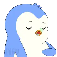a cartoon of a penguin with a tear coming out of its nose