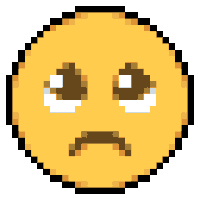 a pixel art smiley face with a sad look on its face