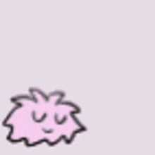a cartoon drawing of a pink monster with a face on a pink background .