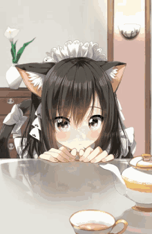 Cat Girl Cat GIF - Cat Girl Cat Tea GIFs