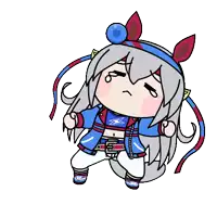a cartoon of a girl wearing a blue jacket and white pants .
