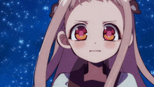 a close up of a girl 's face against a starry sky