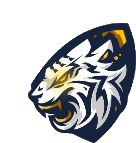 a blue and white emblem with a wolf 's head on it