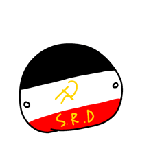 a drawing of a ball with a hammer and sickle and the word s.r.d. on it