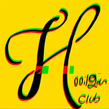 a yellow background with the letter h in green and red letters