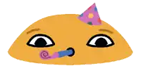 a cartoon face wearing a party hat and a party horn