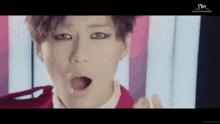 a close up of a person 's face with sm entertainment written on the bottom right