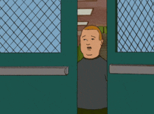 a cartoon character is standing in a doorway