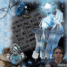 a picture of a man with a robot and a quote that says " scared to get alone "