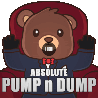 a teddy bear with the words absolute pump n dump written below it