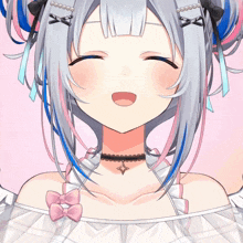 a close up of a girl 's face with her eyes closed and a choker around her neck