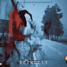 a video game called the bornless shows a monster jumping over a road