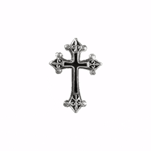a black and silver cross on a white background .