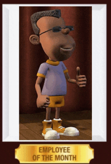 a picture of an employee of the month with a cartoon character giving a thumbs up