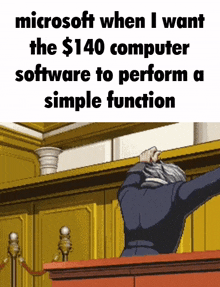 a man in a suit stands in front of a podium with the words microsoft when i want the $ 140 computer