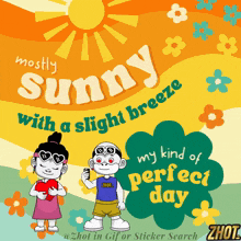 a poster that says sunny with a slight breeze