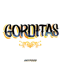 the word gorditas is on a white background with yellow and blue letters