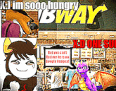 a cartoon advertisement for subway shows a purple dragon