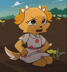 a cartoon drawing of a dog wearing a white and pink dress
