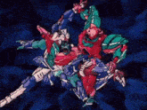 a cartoon of two robots fighting each other in a dark room