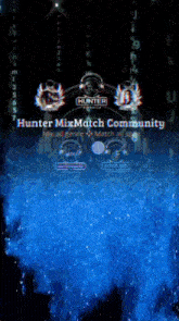 a poster for the hunter mixmatch community with a dark background