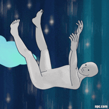 a drawing of a person falling from the sky with npc.com written below it