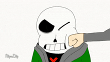 a cartoon drawing of a skeleton wearing a green jacket and a black hood .