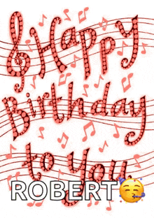 a birthday card with green music notes and the words `` happy birthday to you robert ''