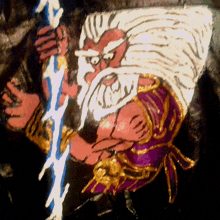 a painting of a man holding a lightning rod