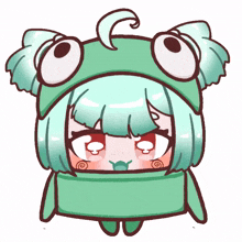 a cartoon of a girl wearing a frog hat