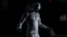 a man in a white suit is surrounded by lightning strikes