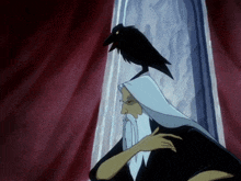 a man with a beard and a crow on his head
