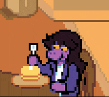 a pixel art illustration of a girl holding a spoon