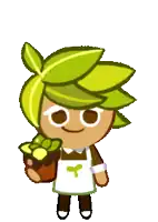 a cookie from a video game holding a potted plant .