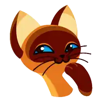 a cartoon drawing of a cat with blue eyes licking its nose