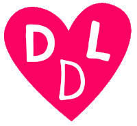 a pink heart with the letters dl inside