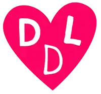 a pink heart with the letters dl inside