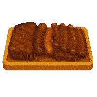 steaks and sausages on a wooden cutting board on a white background
