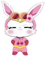 a cartoon bunny wearing sunglasses and a cherry costume