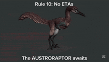 a 3d model of a dinosaur with rule 10 no etas the austroraptor awaits
