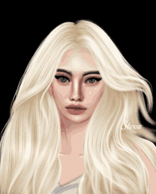 a drawing of a woman with long blonde hair and the name steve below it