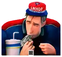 a man wearing a red hat with lmhdp on it